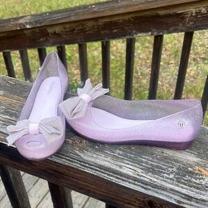 Mini Melissa Glitter Bow Flats - Lilac Pink